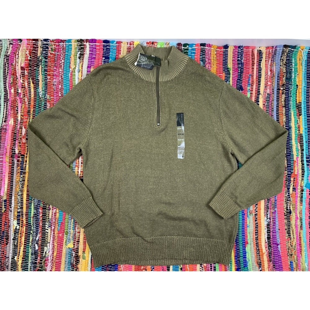NWT Structure Mens XL (44-46) Olive Green Long Sleeve 1/4 Zip Pullover Sweater